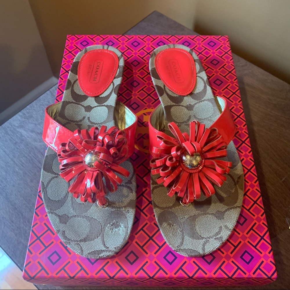 Coach Red Leather Thong Sandal
